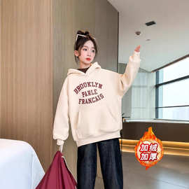 女童加绒卫衣秋冬2024新款洋气儿童加厚冬季女大童一体绒连帽上衣