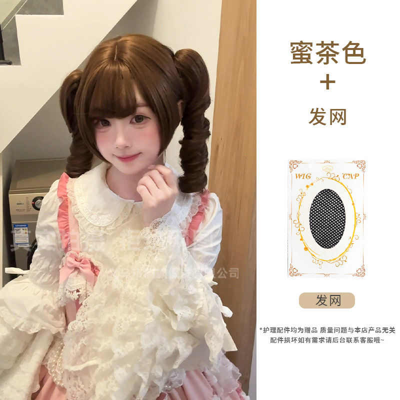 制覇ウィッグ ハニーブラウン 甘くて可愛い虎口クリップ ローマンカーリー ロリータ ダブルポニーテール デイリー フルヘッドギア 卸売|undefined