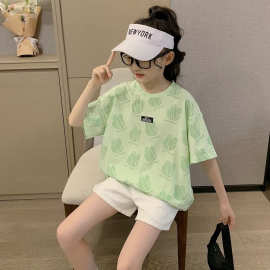 女童短袖T恤夏装2024新款韩版儿童中大童薄款时髦洋气上衣童装潮