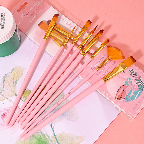 Cross-border direct supply macaron color oil painting brush set of 3, 4, 5, 6, 7, 10 nylon painting brushes for wholesale