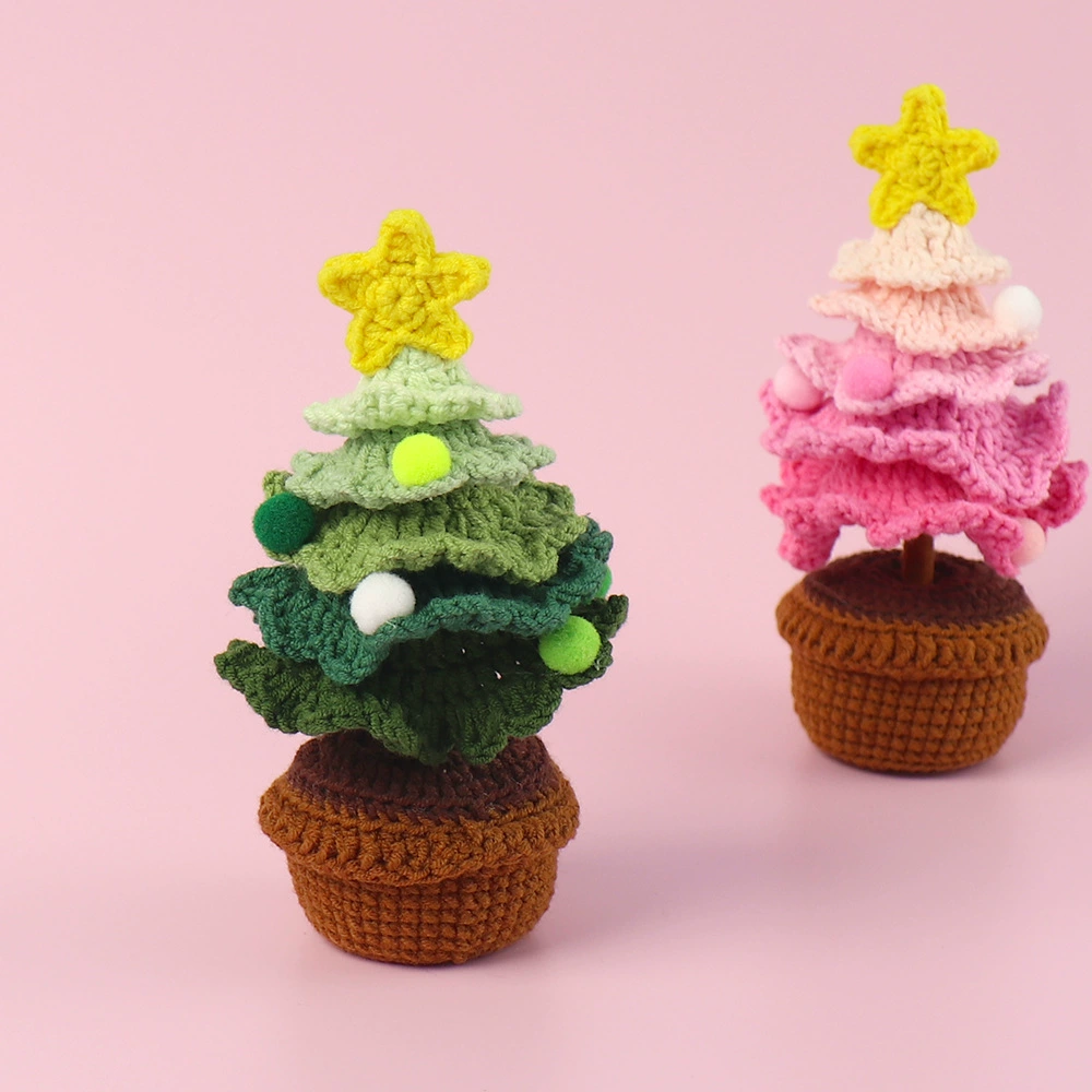 Готовая кросс-бордер handmade ручная вязаная Christmas ёлка шерсть цветочная настольная композиция подарок девочкам