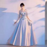 Большой хор дирижерский костюм Женское платье для взрослых Red Song Performing Конкурс атмосферных серых атласных вечерних платьев
