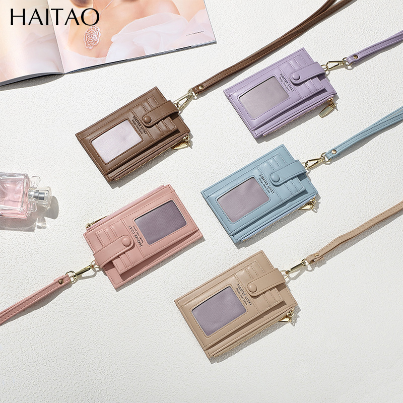 Tarjetero, Estuche para Tarjetas, Monedero para Colgar al Cuello de Color Sólido, Ranuras para Tarjetas de Gran Capacidad, Tarjetero Simple de Alta Gama para Mujer al por Mayor