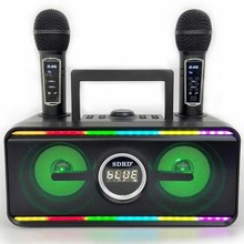 新款SD216手提蓝牙音响无线麦家庭式KTV蓝牙音箱双人合唱话筒RGB