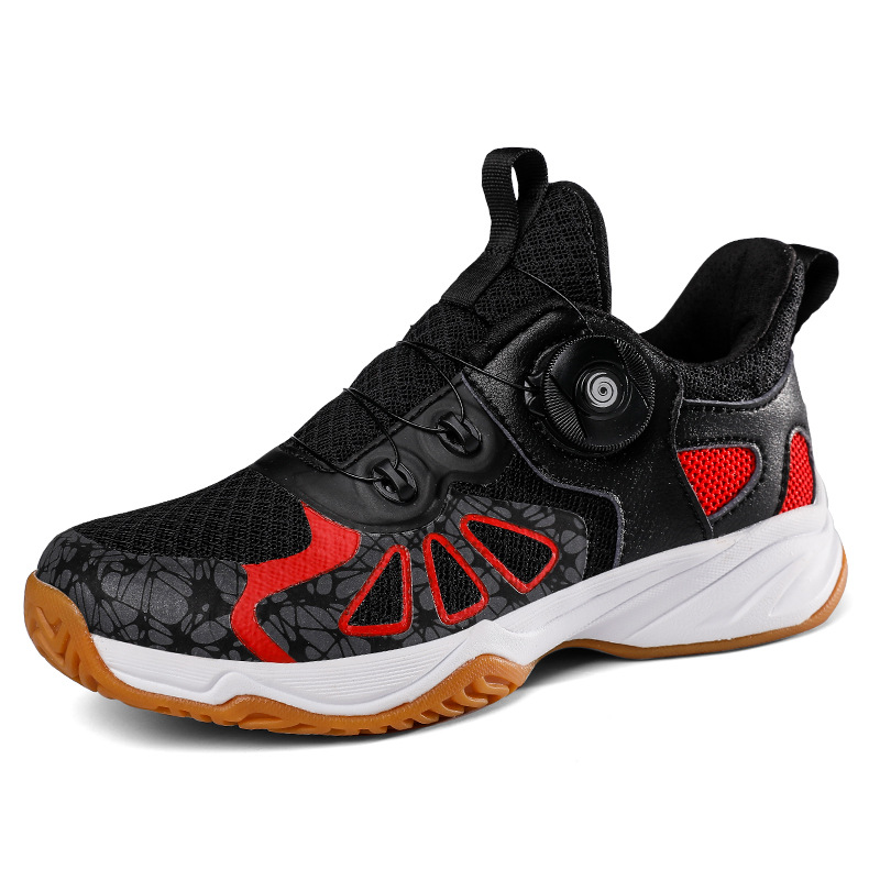 Zapatos de bádminton para niños, botón rotatorio profesional, zapatos de entrenamiento antideslizantes y resistentes al desgaste, zapatos de tenis sin lazos para niños y niñas
