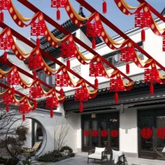 农村结婚院子装饰婚礼场景布置彩旗庭院婚房户外拉花灯笼婚庆用品
