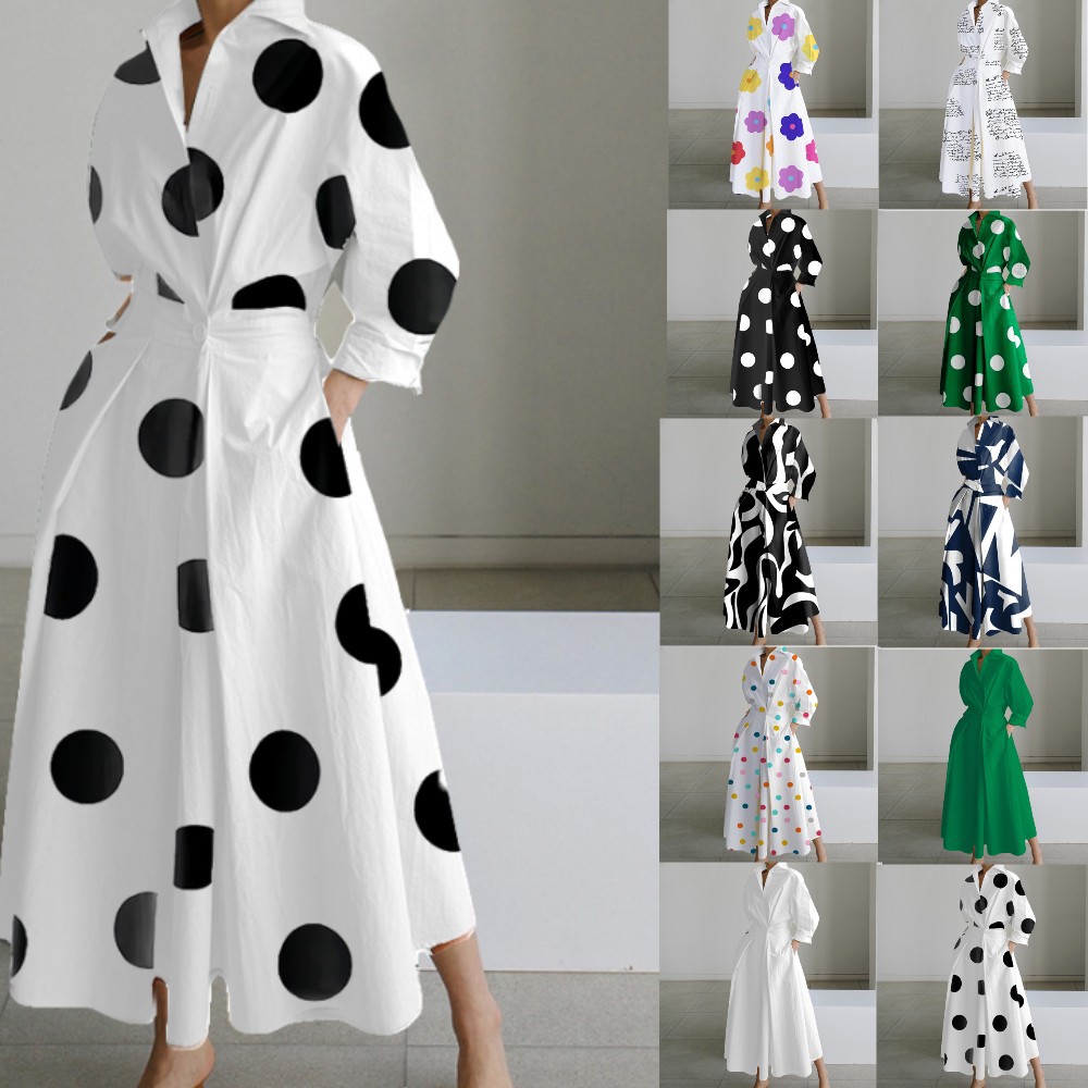 Women's Regular Dress Elegant V Neck Nine Points Sleeve Round Dots Maxi Long Dress Daily display picture 2
