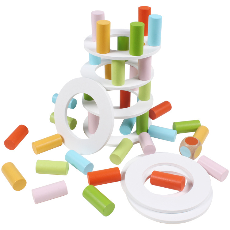 Torre de pizza de madera capas apiladas de alto equilibrio puzzle juguetes interactivos para padres y niños enfocados juegos de mesa de educación infantil