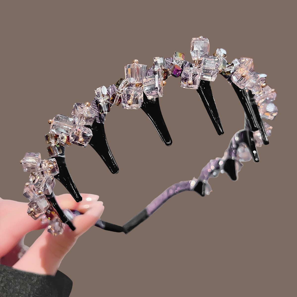 Pink irregular crystal headband