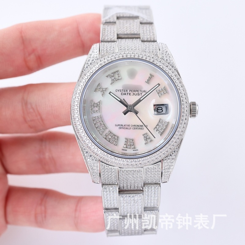 Venta directa de fábrica Lao Jia reloj mecánico de diamante completo Comercio exterior Venta caliente escala romana registro estrellado cristal diamante reloj de hombre