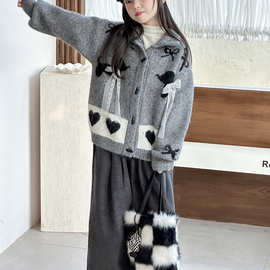 冬季中大女童毛衣新款冬装童装儿童开衫牛角扣毛衣女孩针织衫洋气