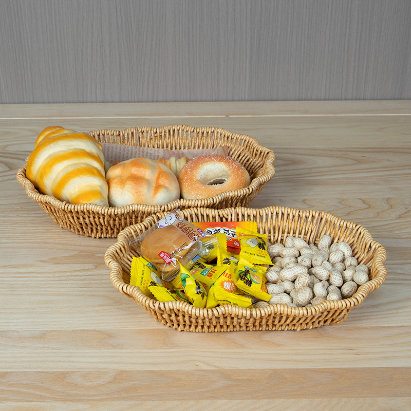 热卖小吃篮子水果篮塑料手工仿藤编织桌面零食收纳盘客厅茶几水果