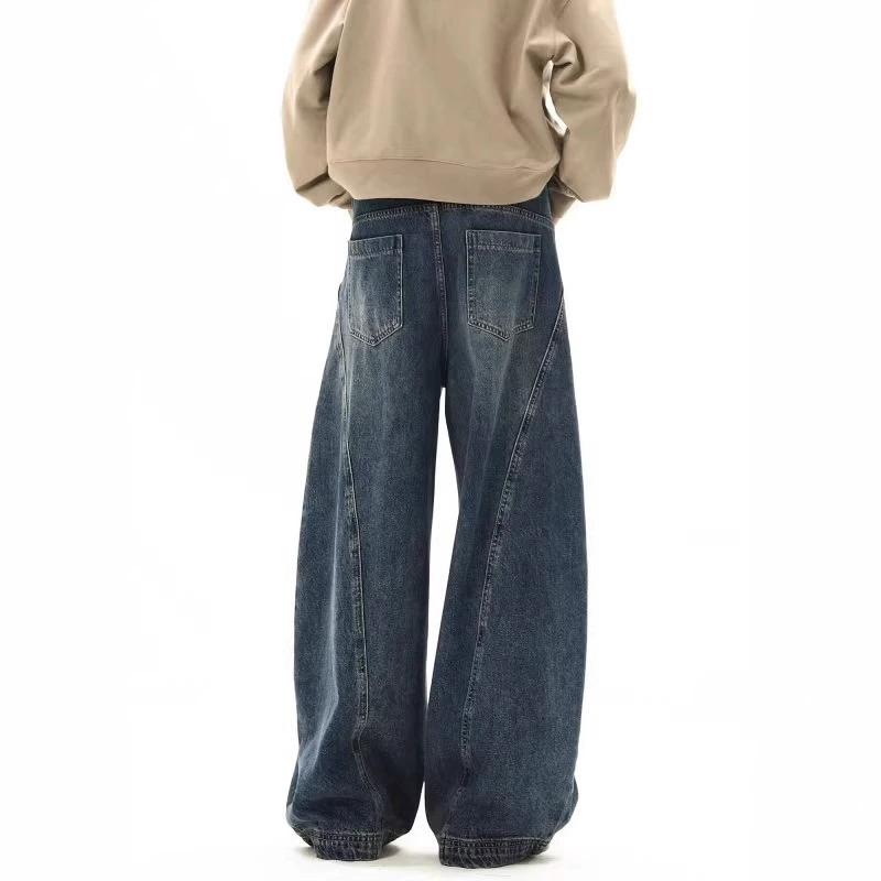 Retro design jeans, trousers, American style, trend of season, loose straight fit