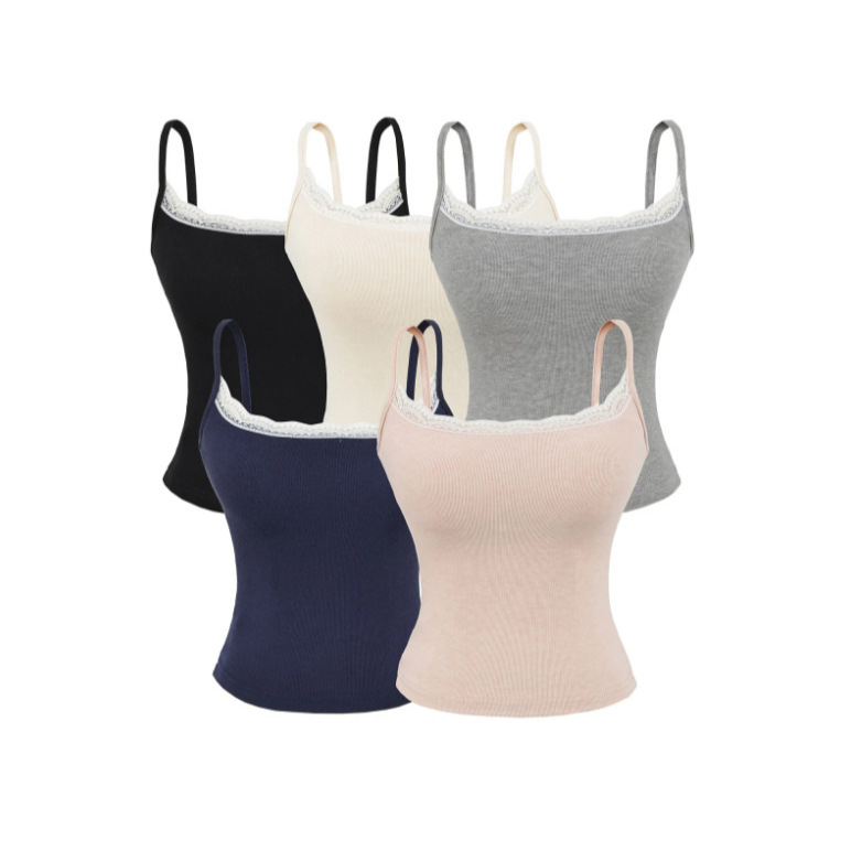 Lace Camisole Women's 2025 Summer New European and American Sexy Contrasting Color Brushed One-Piece Bottoming Top