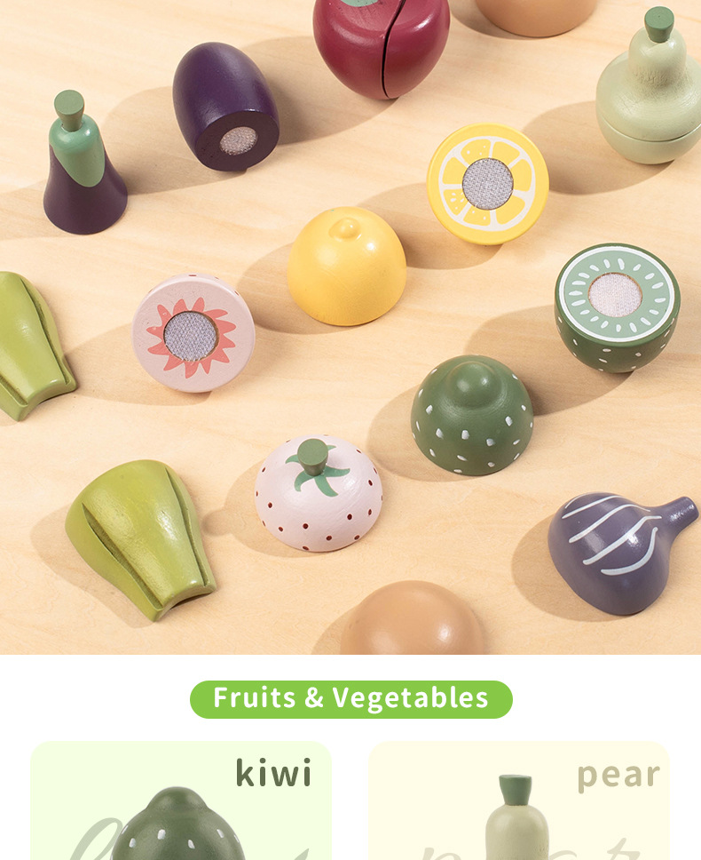 Wooden Early Education Intelligent Simulation 14-piece Tableware Fruit Cutting Play Set Baby Pretend Play Kitchen Toy