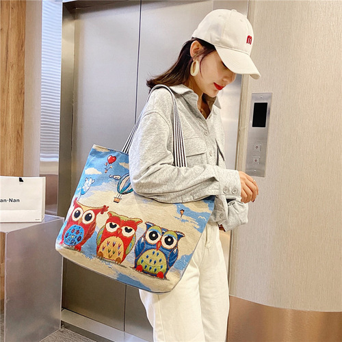 Korean version of ins student sail fresh women's linen versatile shoulder bag small cloth bag literary shoulder bag motorcycle bag travel