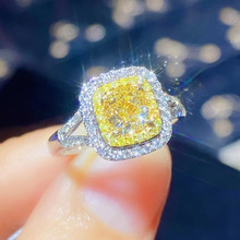 金黃鋯石 高端網紅直播熱賣新品仿天然黃水晶滿鑽分色開口戒指女