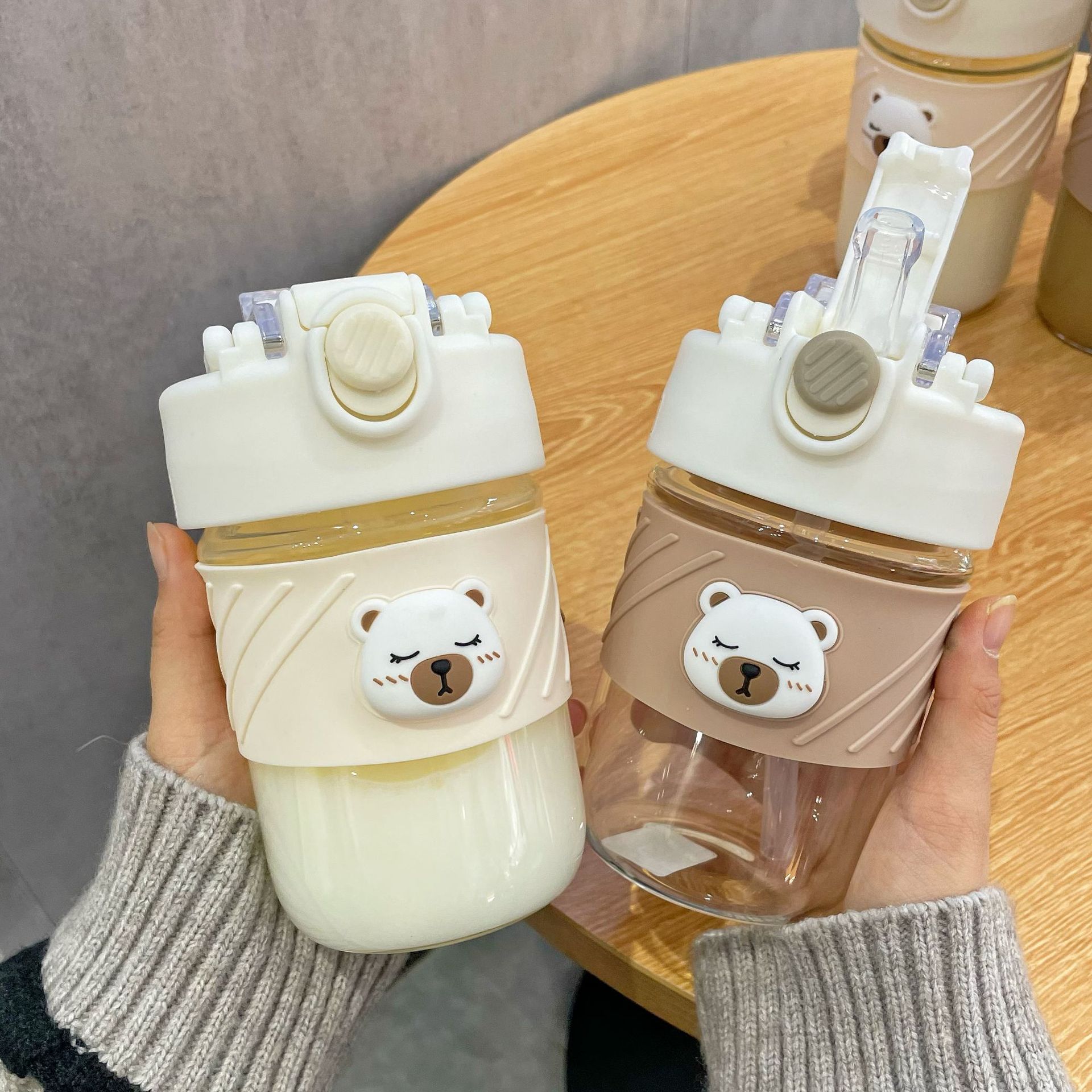 韓系ins高顏值學生雙飲玻璃咖啡杯可愛可手提便攜式帶吸管隨手杯