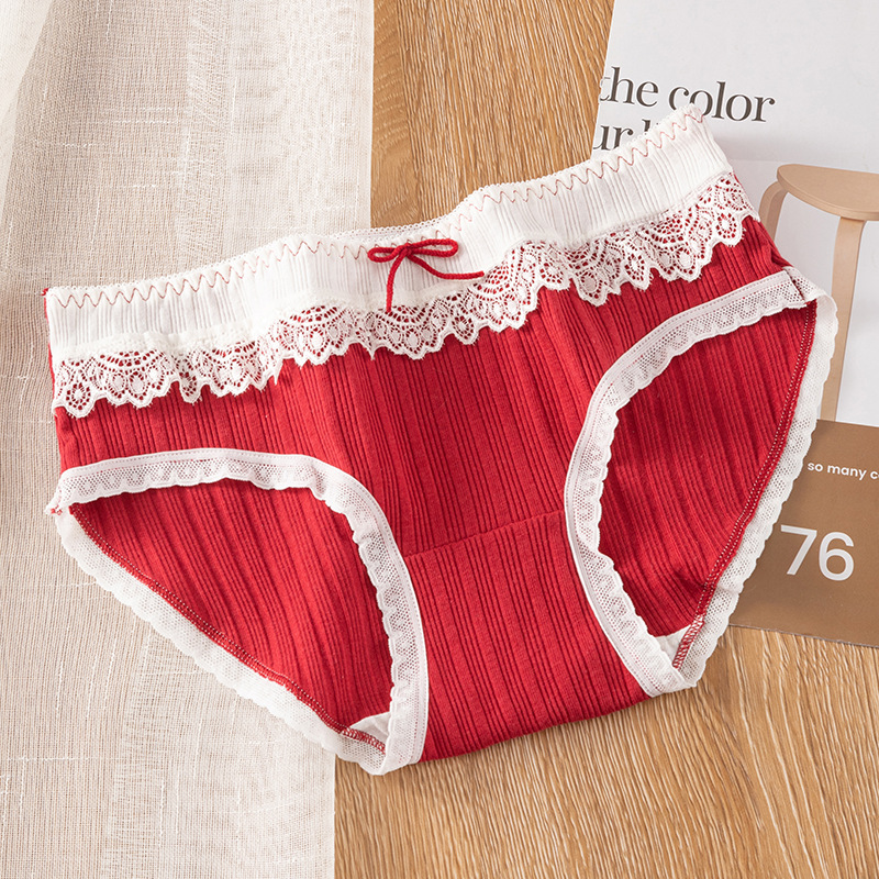 5A pantalones completos antibacterianos ropa interior de algodón puro rojo brillante Lolita ropa interior de mujer antibacteriana entrepierna vida calzoncillos de estudiante rojo image 9