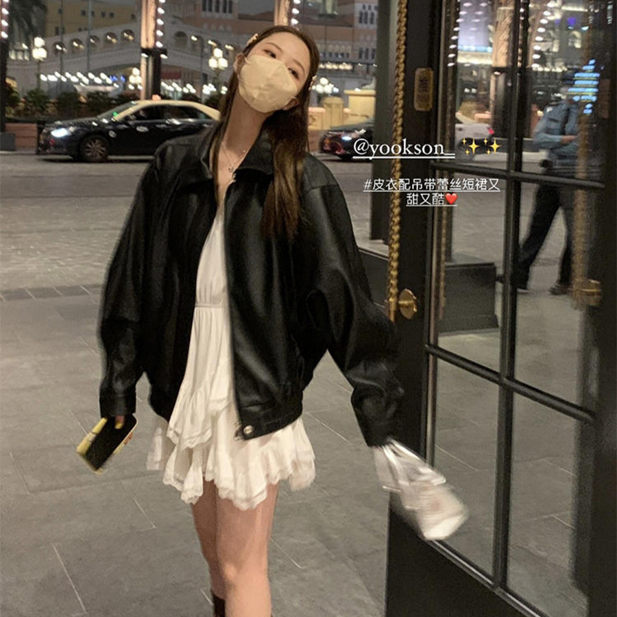 HEYGIRL Heige Xi Leather Girl Love Free PU Retro Black Leather Coat Women's Jacket Top