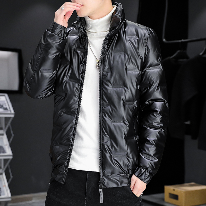 Trajes de invierno transfronterizos chaqueta de plumón de cara brillante hombre corto cuello vertical otoño y invierno grueso chaqueta caliente de tendencia de arroz blanco