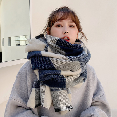 2021 scarf winter Korean Edition Versatile Autumn Cashmere lattice Collar thickening keep warm student lovers Shawl
