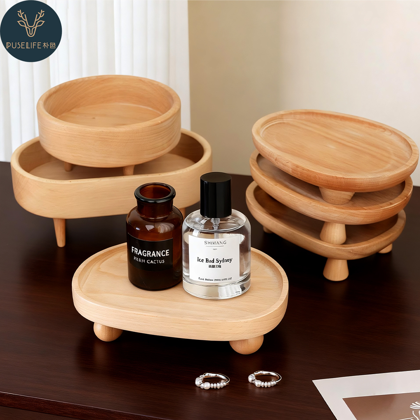 Wooden Ins Decorative Tray Scented Candle Storage Tray Entrance Key Storage Solid Wood Jewelry Display Tray