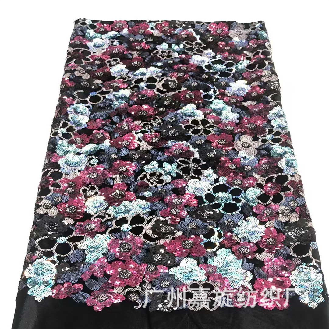 Otoño y invierno nueva tela de terciopelo de malla de tela de bordado de varios elementos de patrón de sequilla bordado vestido bolsas de tela de terciopelo