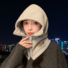 冬天帽子女户外骑行防风雷锋帽围脖护耳一体帽加厚保暖纯色包头帽