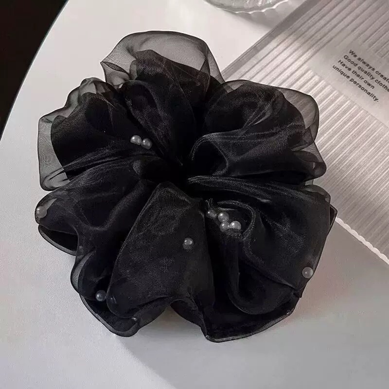 超仙大号网纱珍珠欧根大肠发圈简约头绳发绳高级新款高端头饰发饰|undefined