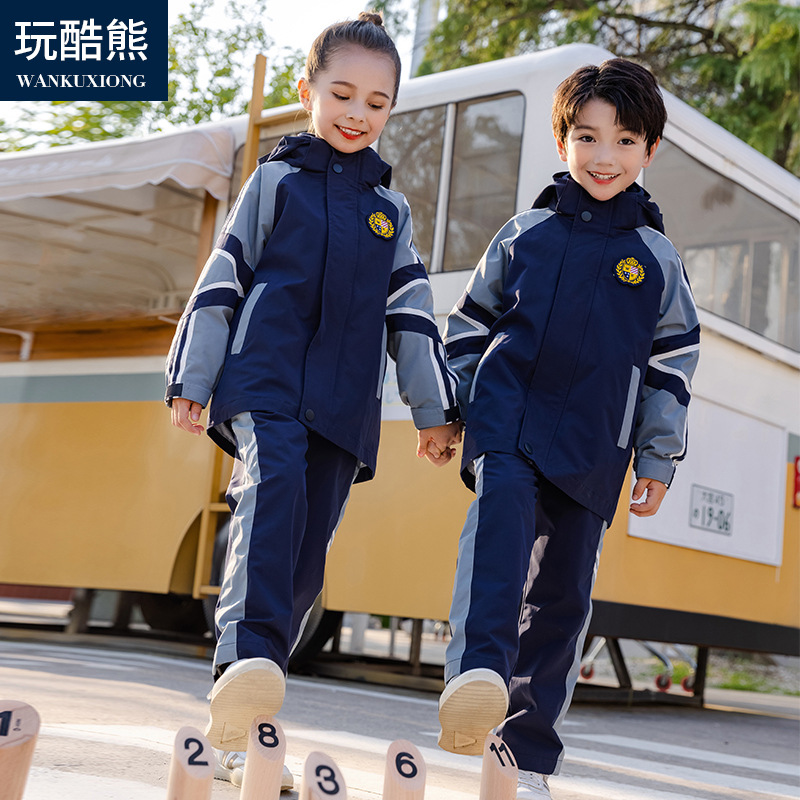 Cool Bear New Arrival Kindergarten Uniform—Winter Fleece-Lined, Thickened 3-in-1 Windbreaker School Uniform Set for Primary and Middle School Students