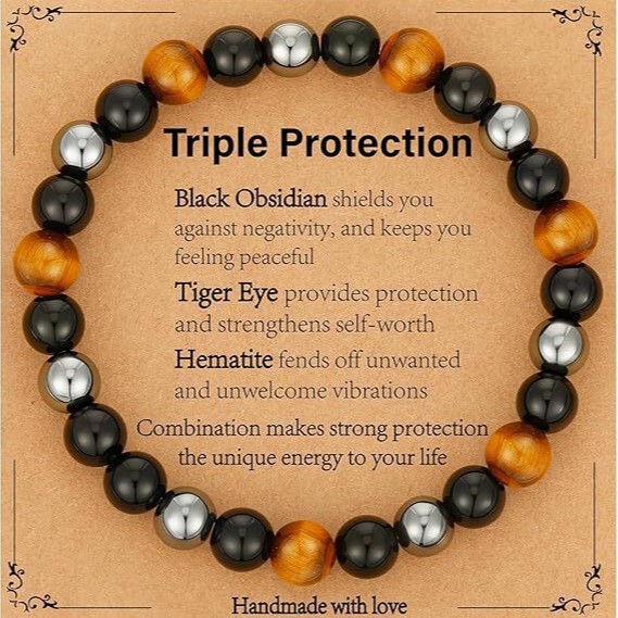 Triple Protection Bracelet 8mm Flashing Stone Obsidian White Turquoise Handmade Beaded Bracelet Yellow Tiger Eye Magnetic Bracelet