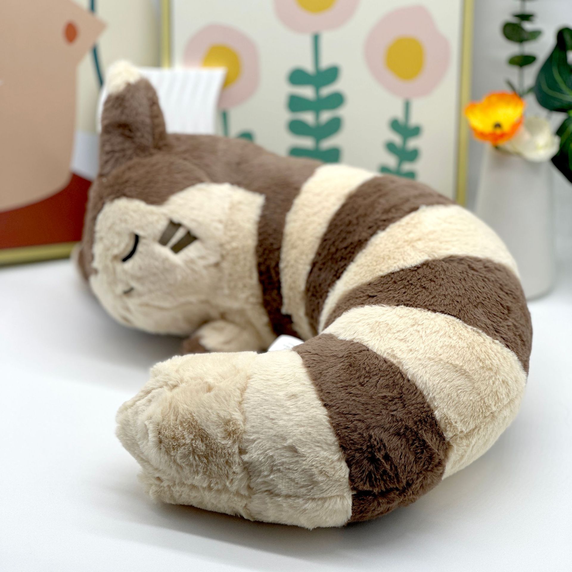 Cross border new product Furret plush big tail neck pillow plush toy doll_voghion.com