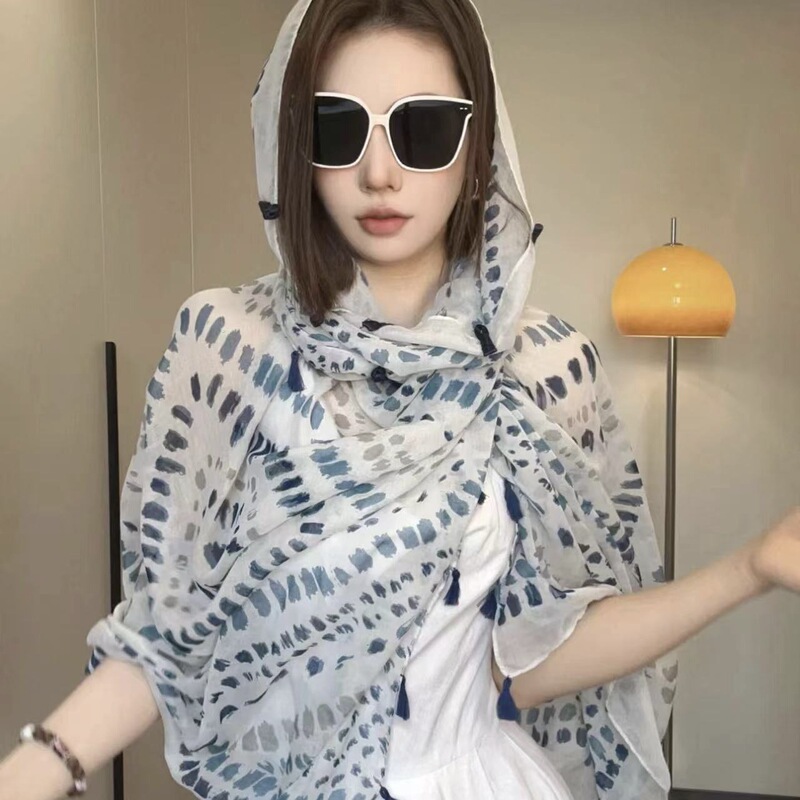 云南青海旅游丝巾夏季高级感女式中长外披复古民族风防晒盘扣披肩|undefined