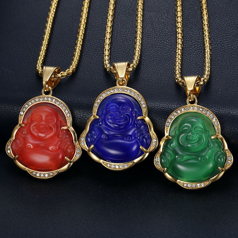Ethnic Style Buddha Stainless Steel Inlay Rhinestones Opal Pendant Necklace 1 Piece display picture 1
