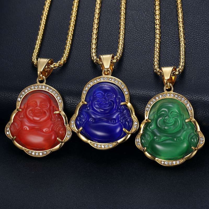 16g Weight Rhinestones, Cat's Eye Stone Inlay Material Pendant Necklace Classification Ethnic Style Buddha Stainless Steel Inlay Rhinestones Cat's Eye Stone Unisex Pendant Necklace Men Pendant Necklaces