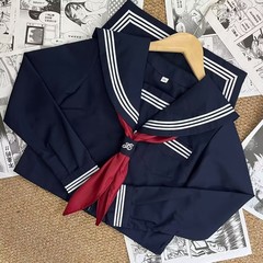 夏の日系紺三本JK制服セーラー服学校の提供感学院風の甘い半袖上着のフリルスカートセット