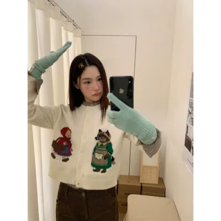 可爱女孩提花针织开衫女春秋韩系小众休闲百搭软糯上衣