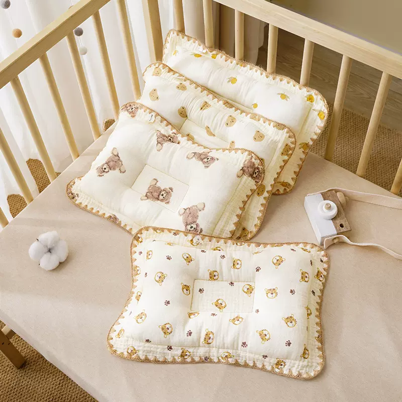 新生儿枕头四季通用棉纱布幼儿定型枕扁头纠正初生宝宝云朵婴童