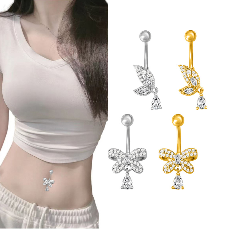 Zircon Inlay Navel Ring Piercing For Women Elegant Belly Jewellery_voghion.com