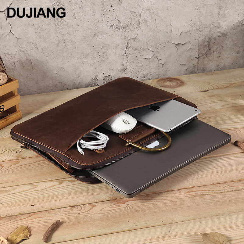 Crazy Horse Leather Business Tablet Laptop Bag Multifunctional Lightweight Genuine Leather Men's Briefcase