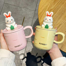 马克杯带盖勺可爱兔子杯子女生喝水杯家用办公室早餐陶瓷杯伴手礼