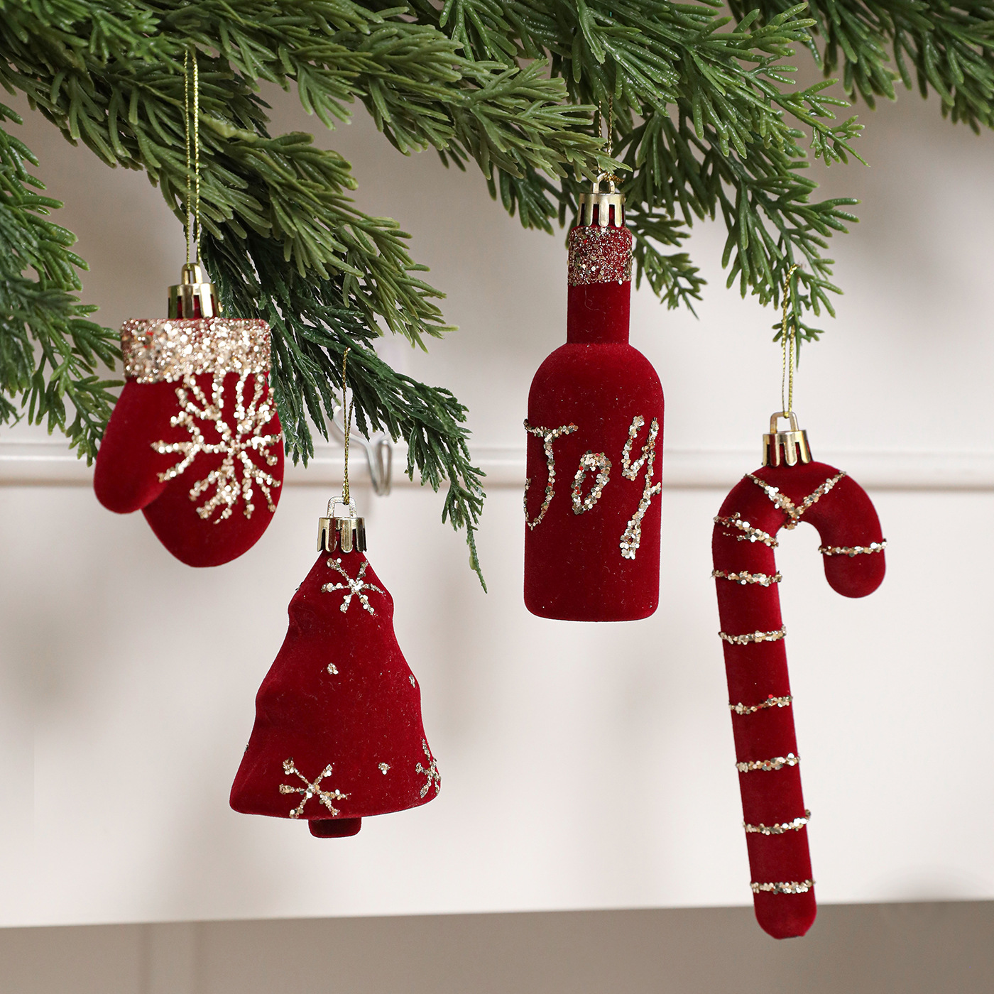 Colgante de Navidad ligero flocado de vino rojo de lujo transfronterizo polvo de oro colgante de forma especial decoración ligera de lujo diseño colgante