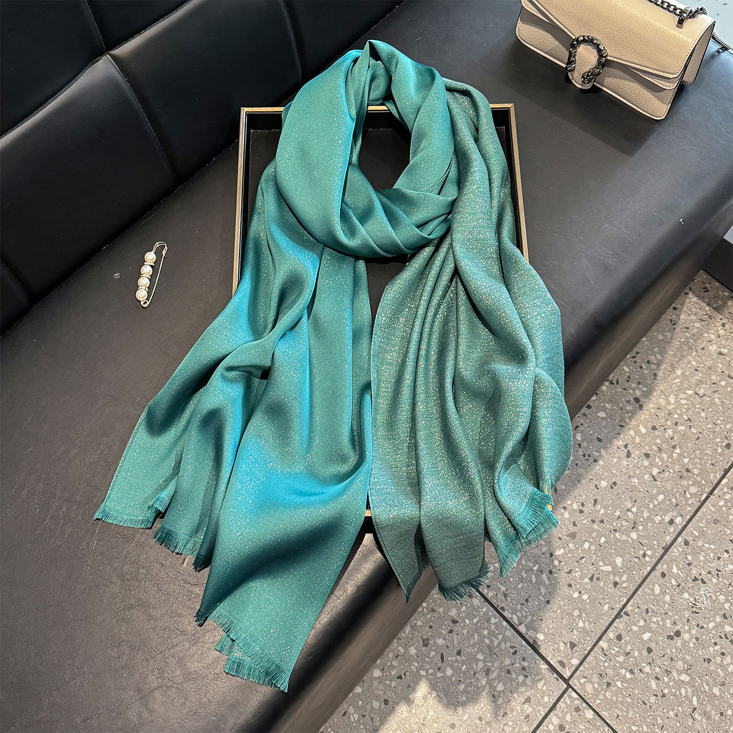 Women's Silk Scarf With Gold Thread Solid Colour Long Beach Wrap_voghion.com