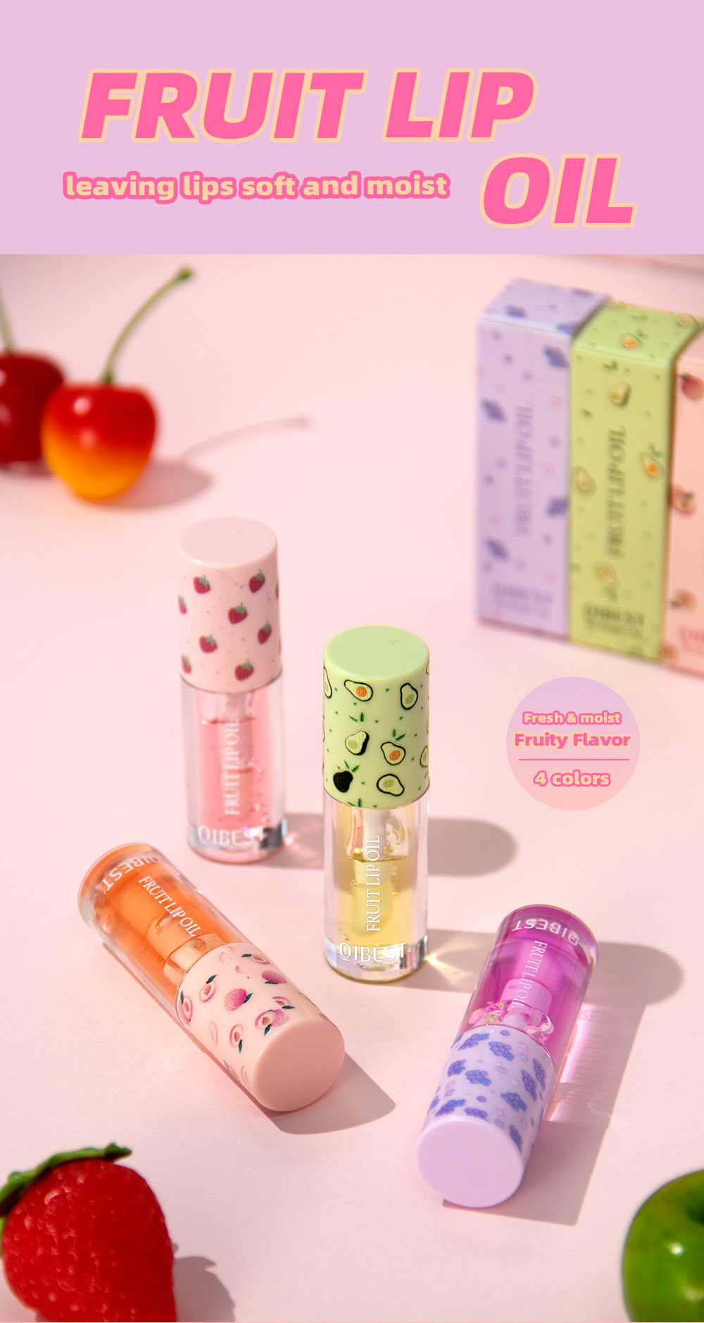 QIBEST Cross-border Mirror Lip Oil Fruit-flavored Moisturizing, Nourishing, Repairing, Translucent and Anti-dryness Lip Cracking Honey Makeup details Picture
