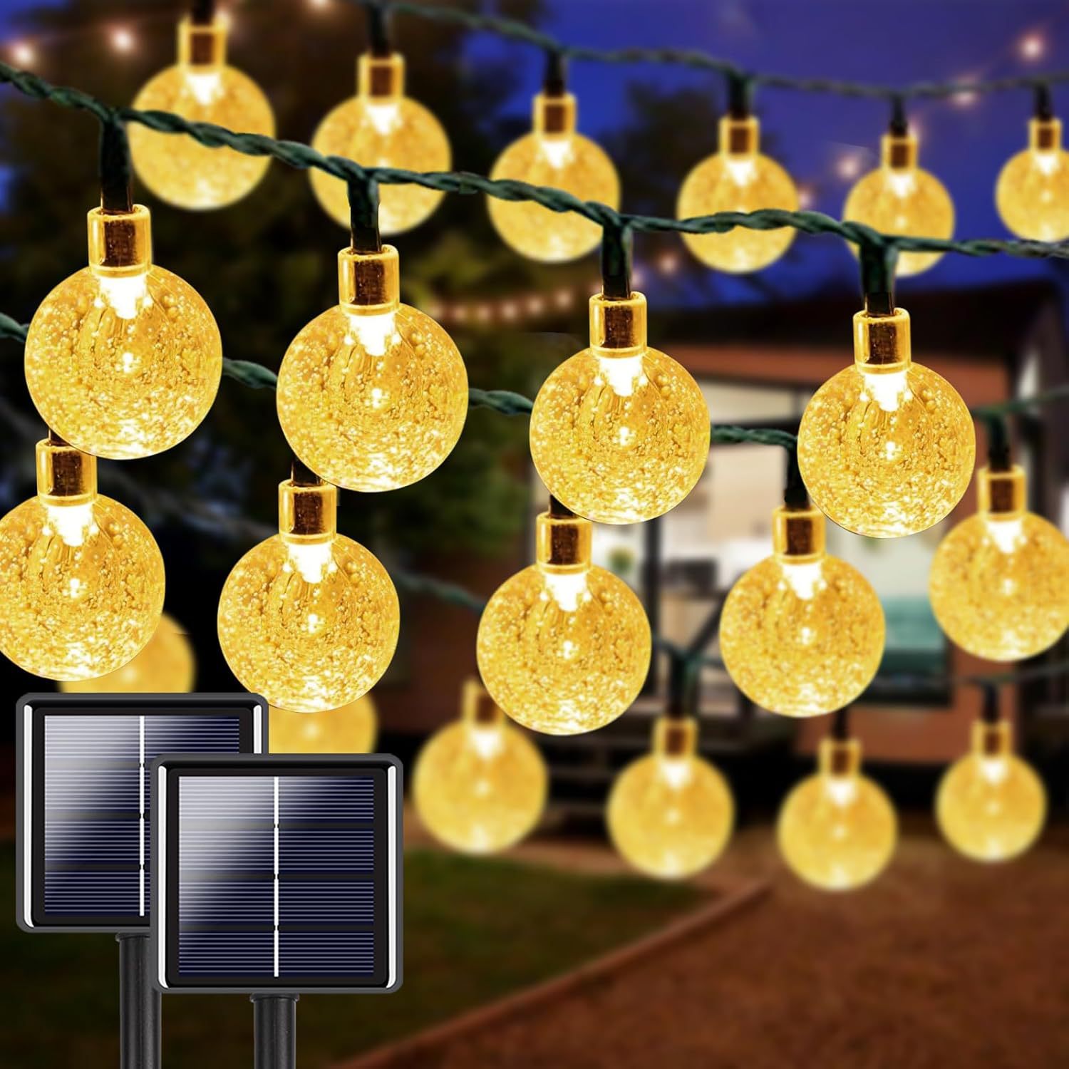 Guirnalda de luces LED con bolas de burbujas solares, luces navideñas para exteriores, impermeables, para patio, camping, ambiente decorativo, luces sinfonía
