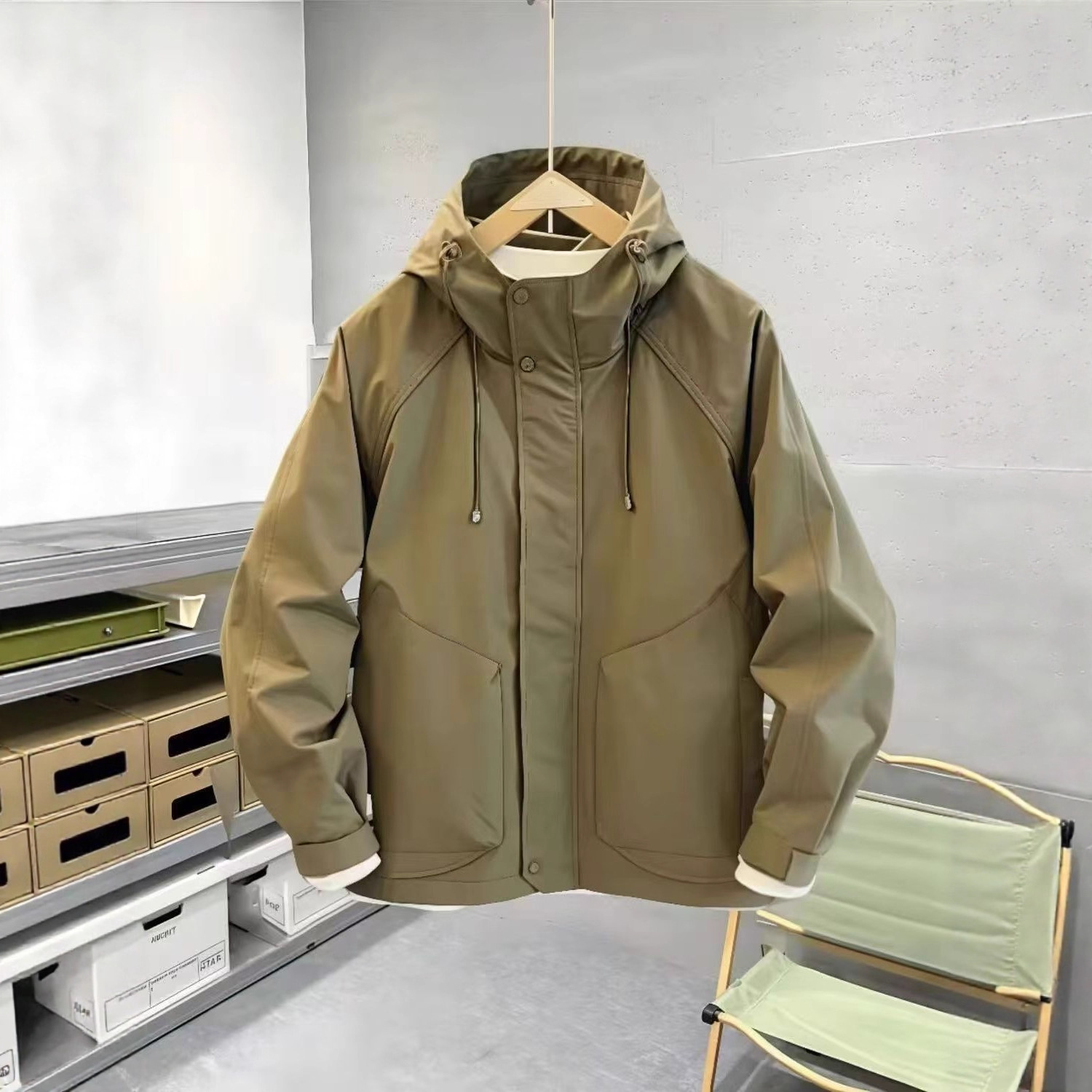Men's Casual Solid Color Loose Versatile Simple Workwear Jacket Trendy Outdoor Spring and Autumn Hooded Coat
