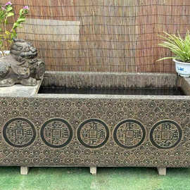 仿古青石流水石槽雕刻青石石槽别墅宅院装饰青石鱼缸户外老石器