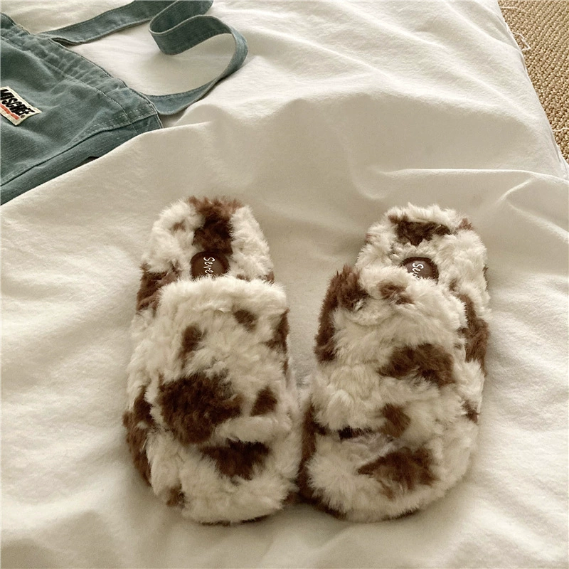 Корова цвет плюшевой буксир женский 2024 осень и зима новый толстое дно снаружи носить ватный перетаскивание плюс теплая шерстяные тапочки женский
