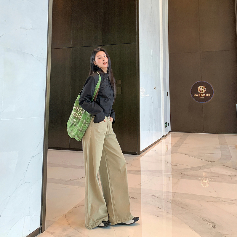 十三行·芸和鱼2025秋冬新款卡其色高腰显瘦设计宽松阔腿休闲裤女|undefined